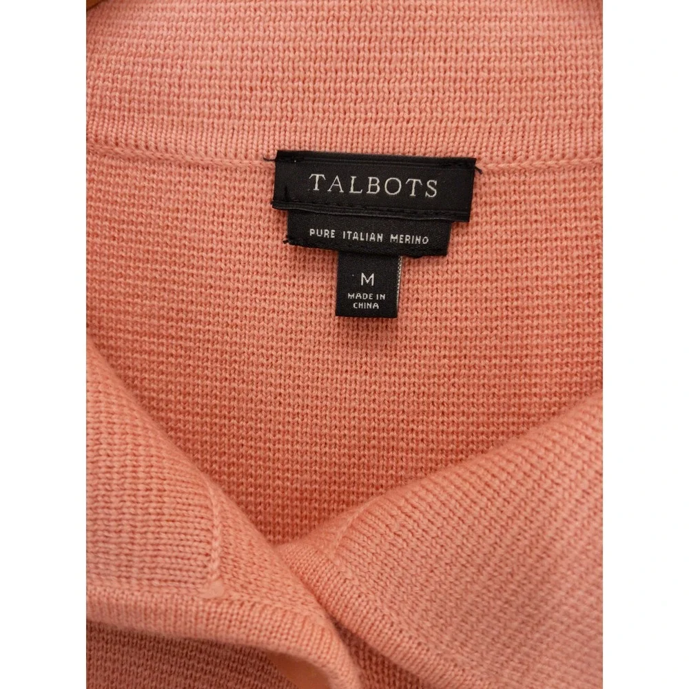 Talbots Cardigan Sweater Jacket Womens M Pink Pure Italian‎ Merino Wool